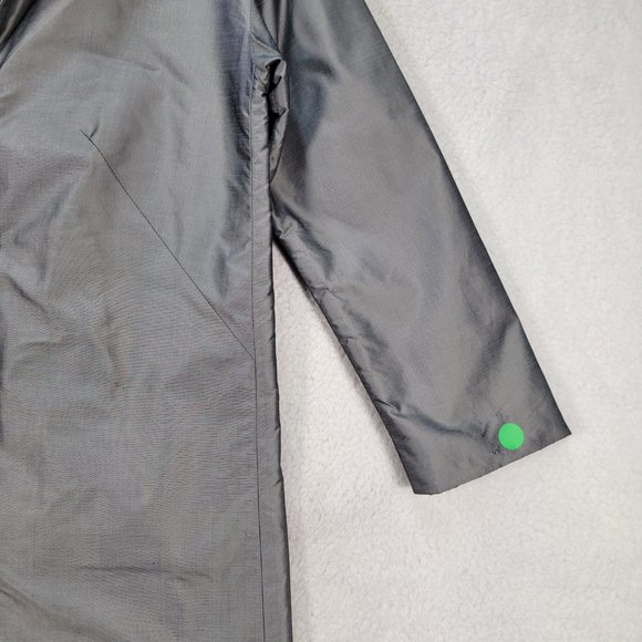 Vtg Chaiken and Capone Gray Shiny Collared 3/4 Sleeve Unique Trench Coat Jacket - Picture 11 of 16